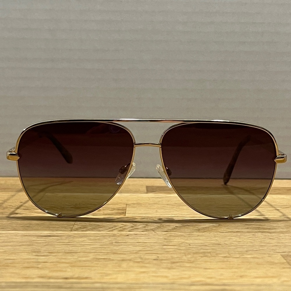 QUAY High Key Gold Tone Frame Brown Fade Polarized Lenses Aviator Sunglasses